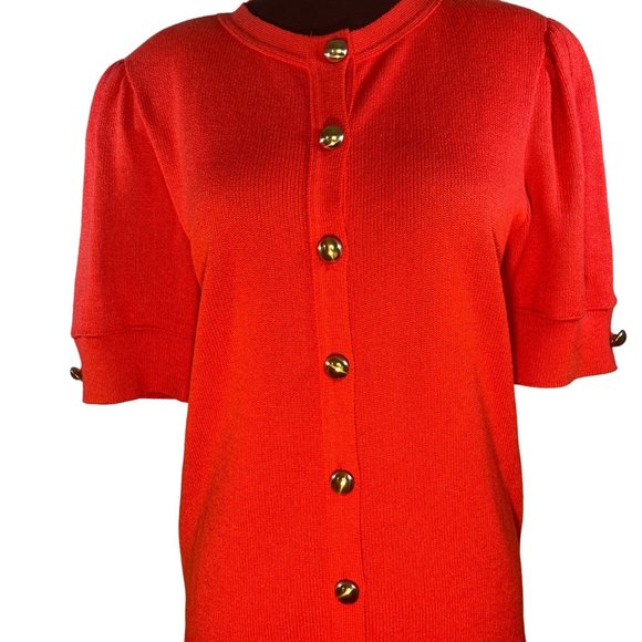 Vintage Schrader Knits Size 12 Red Sweater Dress Gold Buttons - Picture 3 of 8